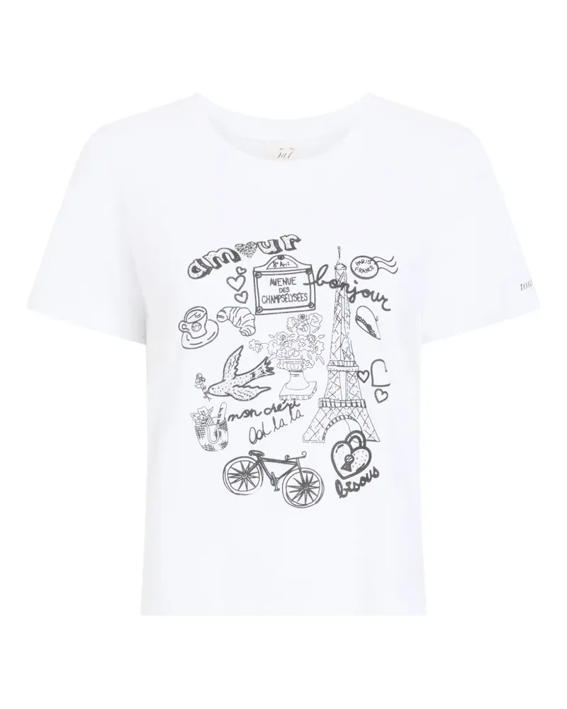 Cinq à Sept Strassverziertes T-Shirt mit Kritzel-Print - Weiß Weiß