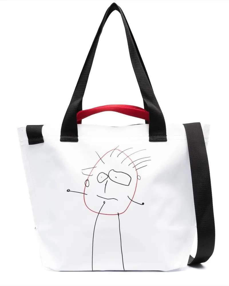 PLAN C Schultertasche mit grafischem Print - Weiß Weiß