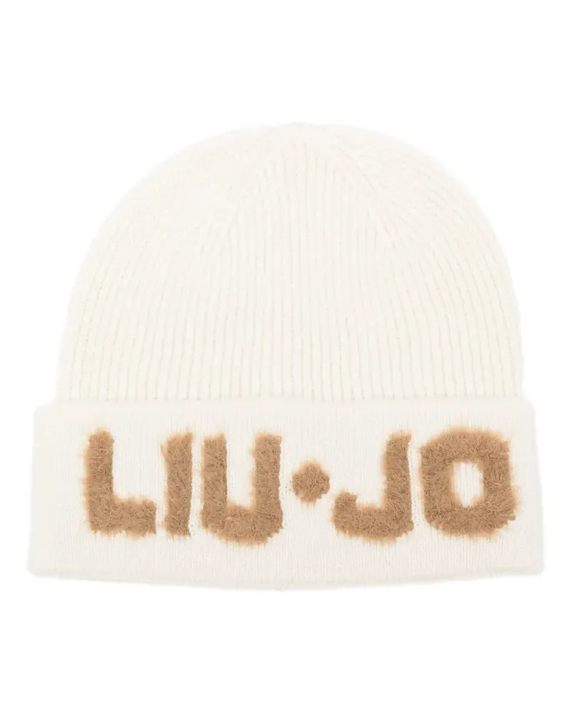 Liu Jo Gerippte Beanie mit Logo-Detail - Weiß Weiß