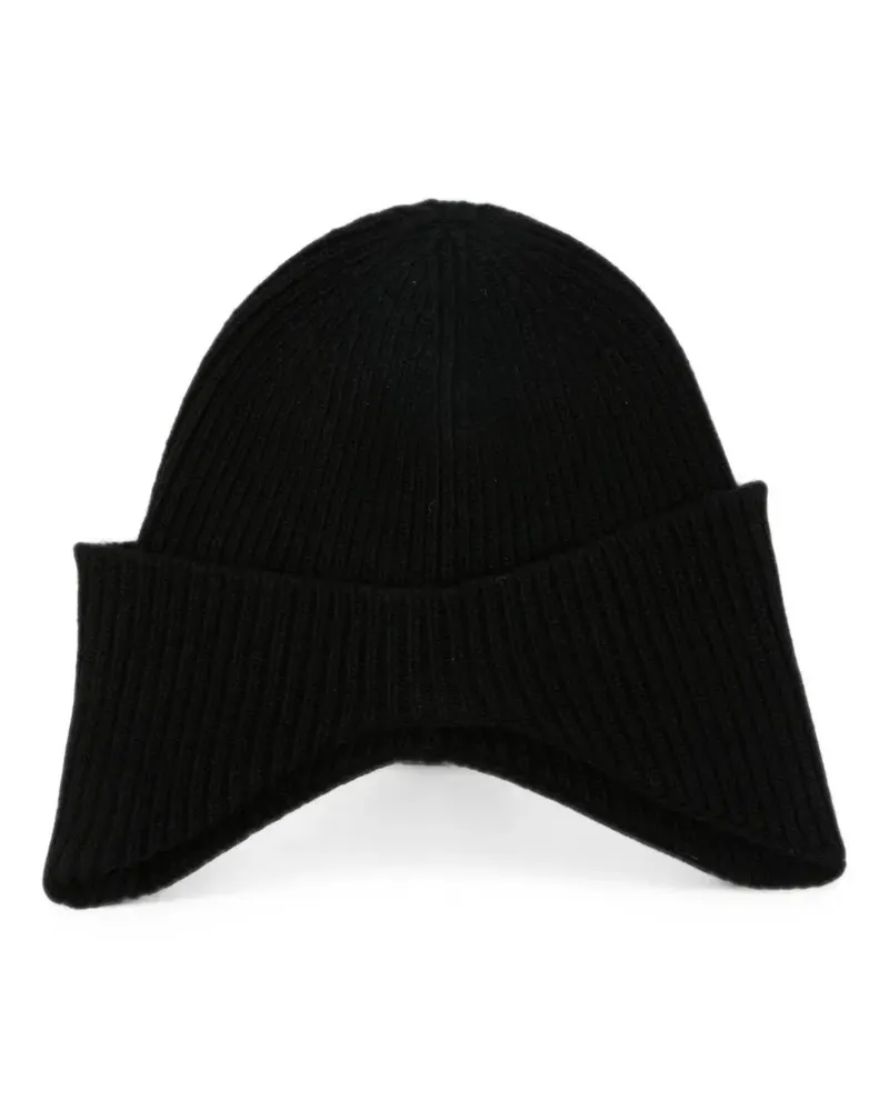 Isabel Benenato Gerippte Beanie mit Ohrenklappen - Schwarz Schwarz