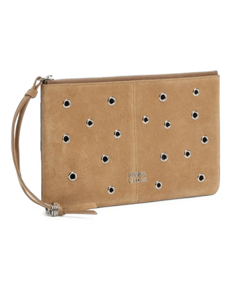 BIMBA Y LOLA Mittelgroße beige Make-up-Clutch aus Leder mit Reißverschluss - Nude Nude