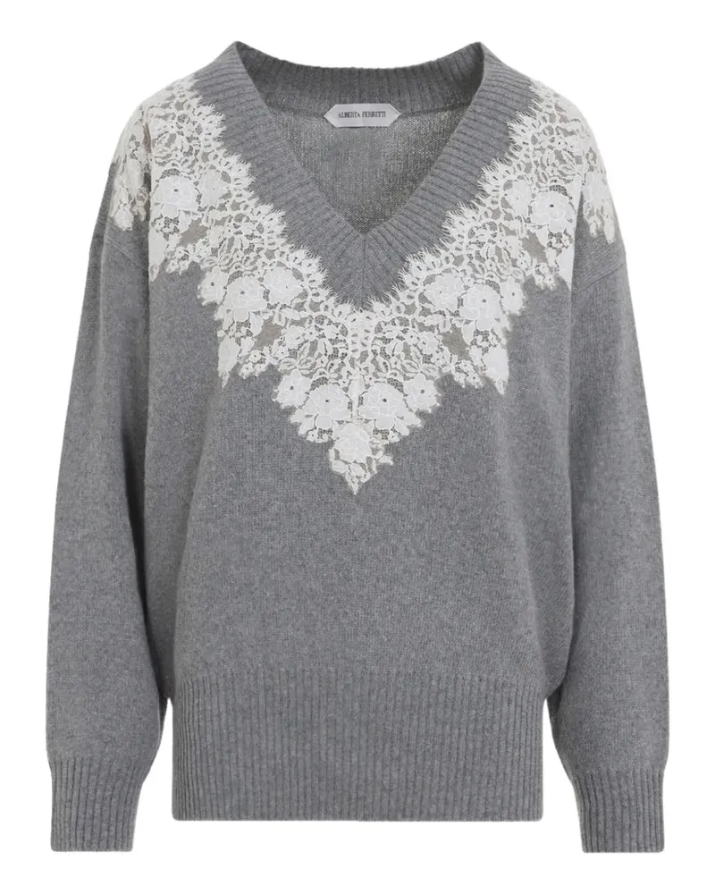 Alberta Ferretti lace-trim V-neck sweater - Grau Grau