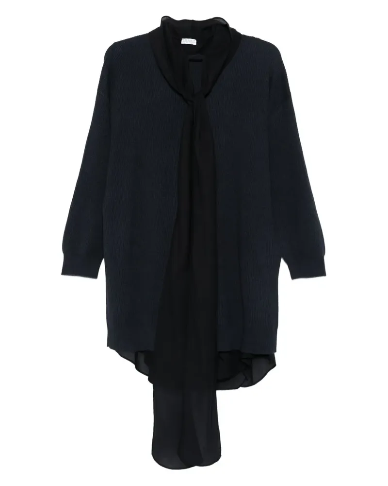 Brunello Cucinelli Geripptes Kleid mit Schleifenkragen - Blau Blau