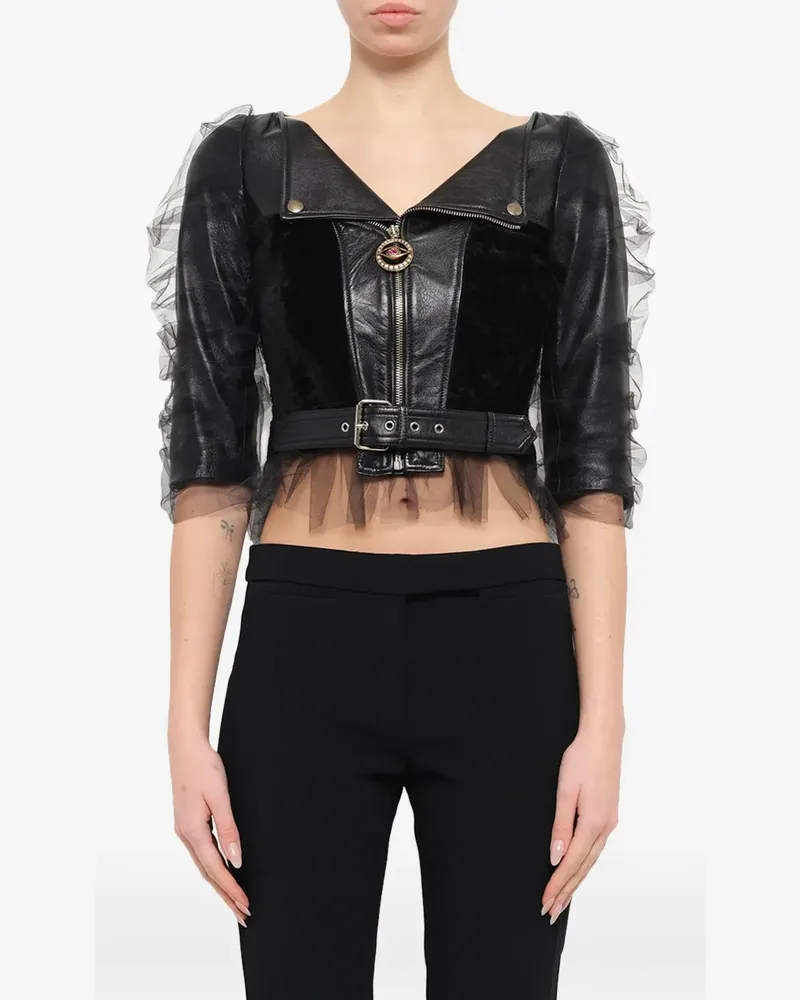 Alexander McQueen Lederjacke mit Tüll-Overlay - Schwarz Schwarz