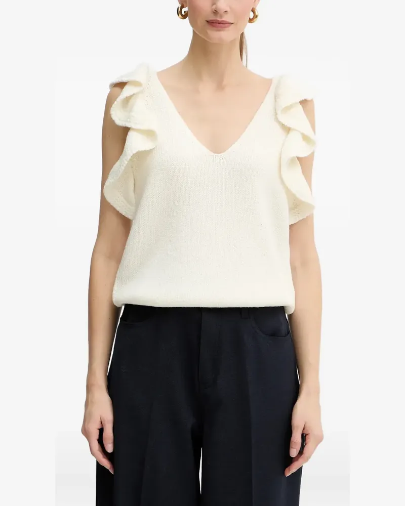 Luisa Spagnoli Manubrio ruffled V-neck top - Weiß Weiß