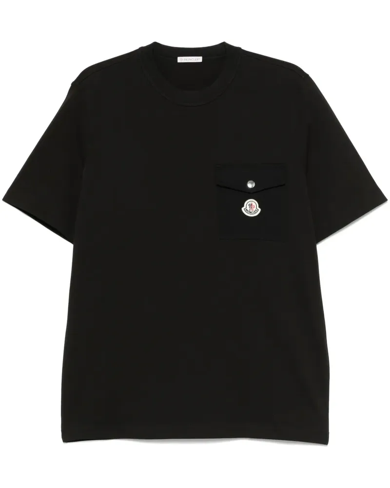 Moncler T-Shirt mit Logo-Patch - Schwarz Schwarz