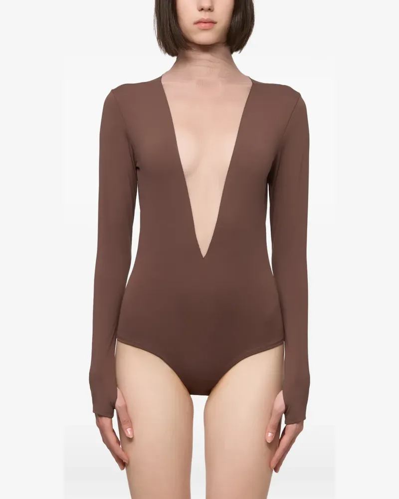 ATU Body Couture tulle-insert long-sleeve top - Braun Braun