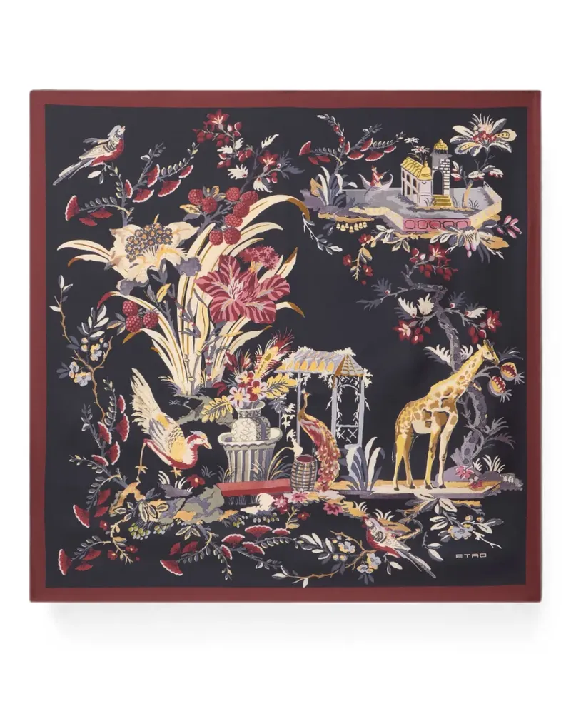 Etro silk twill scarf with floral Paisley motif - Blau Blau