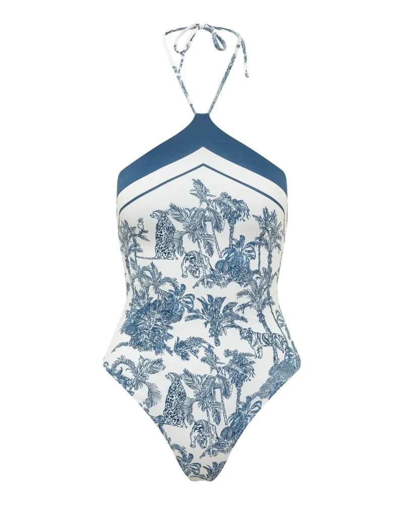 MC2 Saint Barth Meryem graphic-print halterneck swimsuit - Weiß Weiß