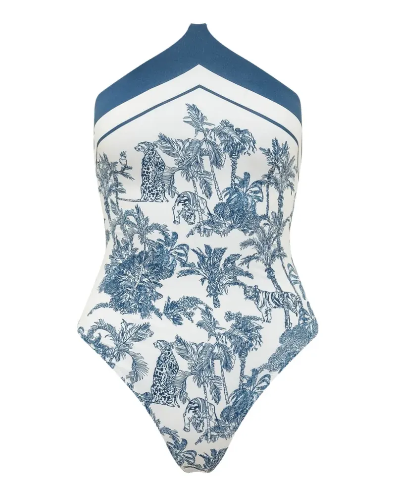 MC2 Saint Barth Meryem graphic-print halterneck swimsuit - Weiß Weiß