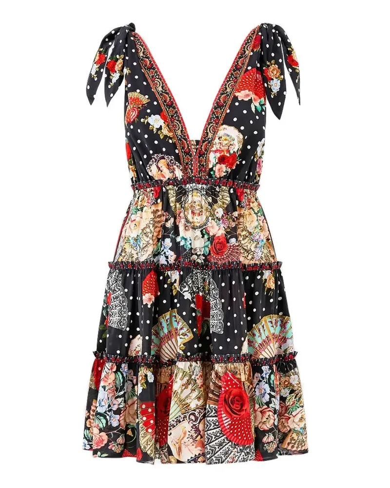 Camilla tiered shoulder-ties mini dress - Schwarz Schwarz