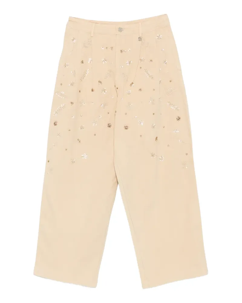 Liu Jo floral-embellished trousers - Nude Nude