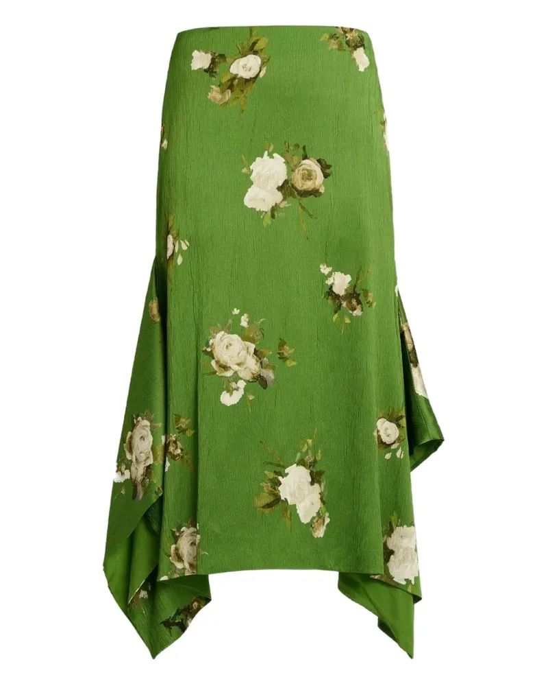 Erdem Asymmetrischer Rock mit Blumen-Print - Grün Grün