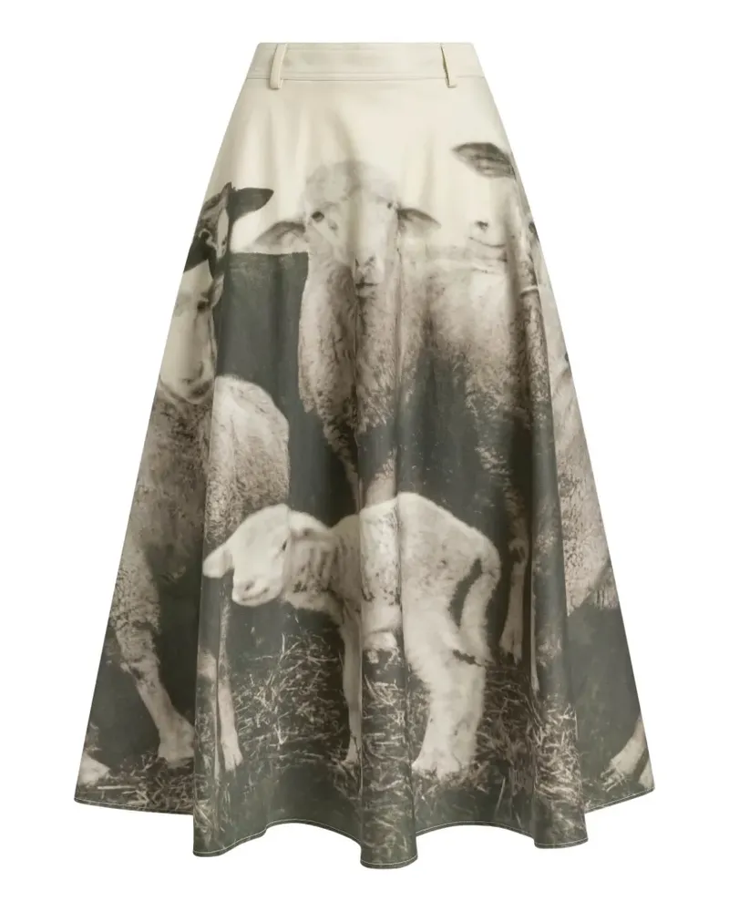 Moschino Ausgestellter Midirock mit Schaf-Print - Grau Grau