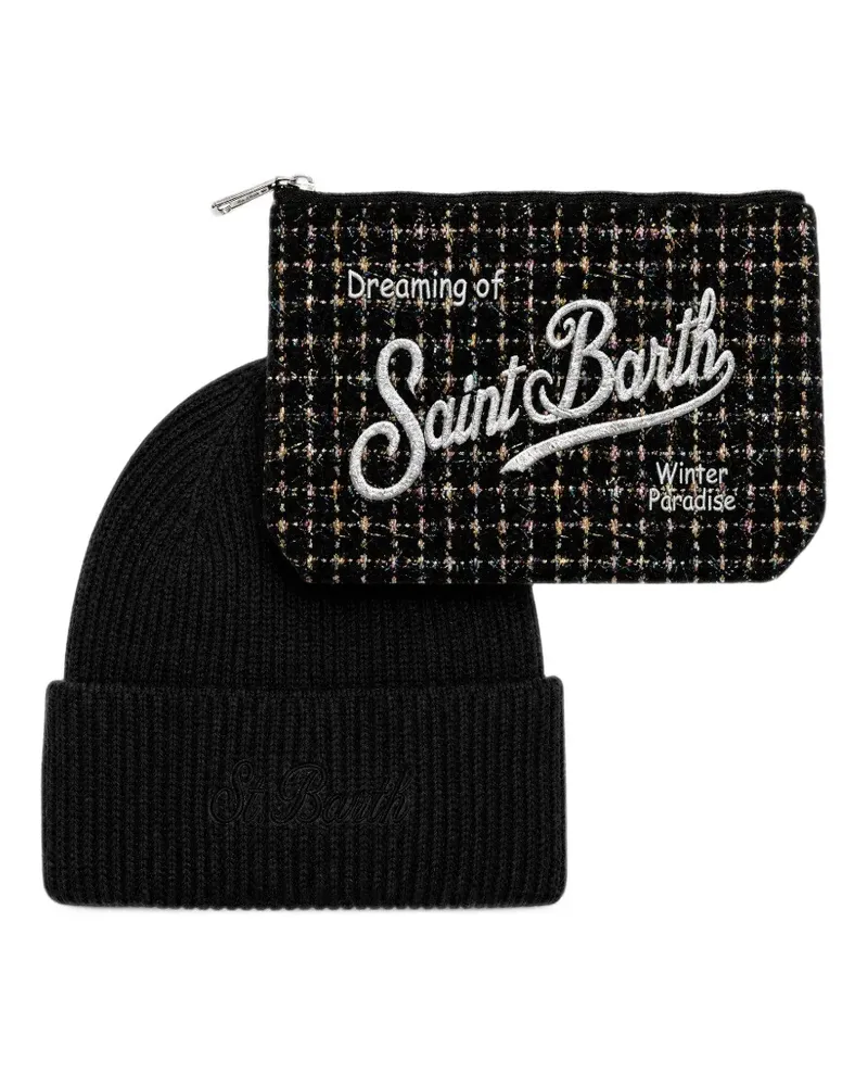 MC2 Saint Barth Set aus schwarzer Tweed-Tasche und schwarzer Beanie Schwarz