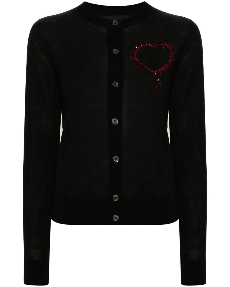 Dsquared2 Cardigan mit Perlenherz - Schwarz Schwarz