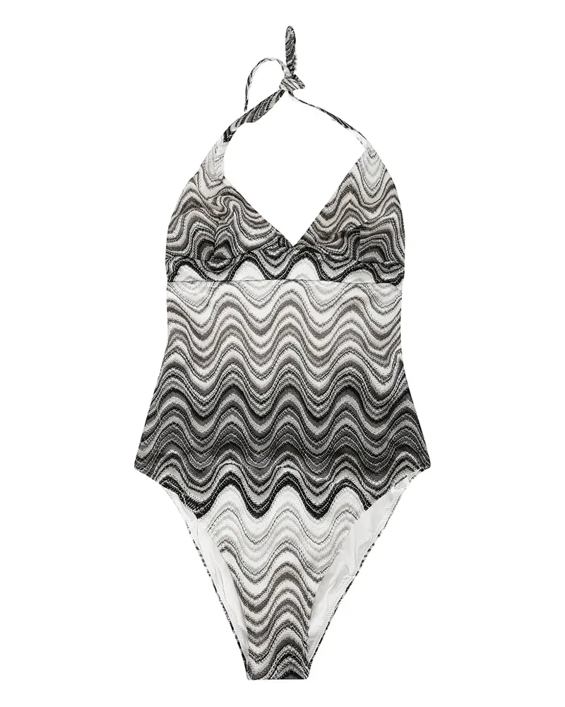 MC2 Saint Barth Marilyn Neckholder-Badeanzug mit Wellenmuster - Schwarz Schwarz
