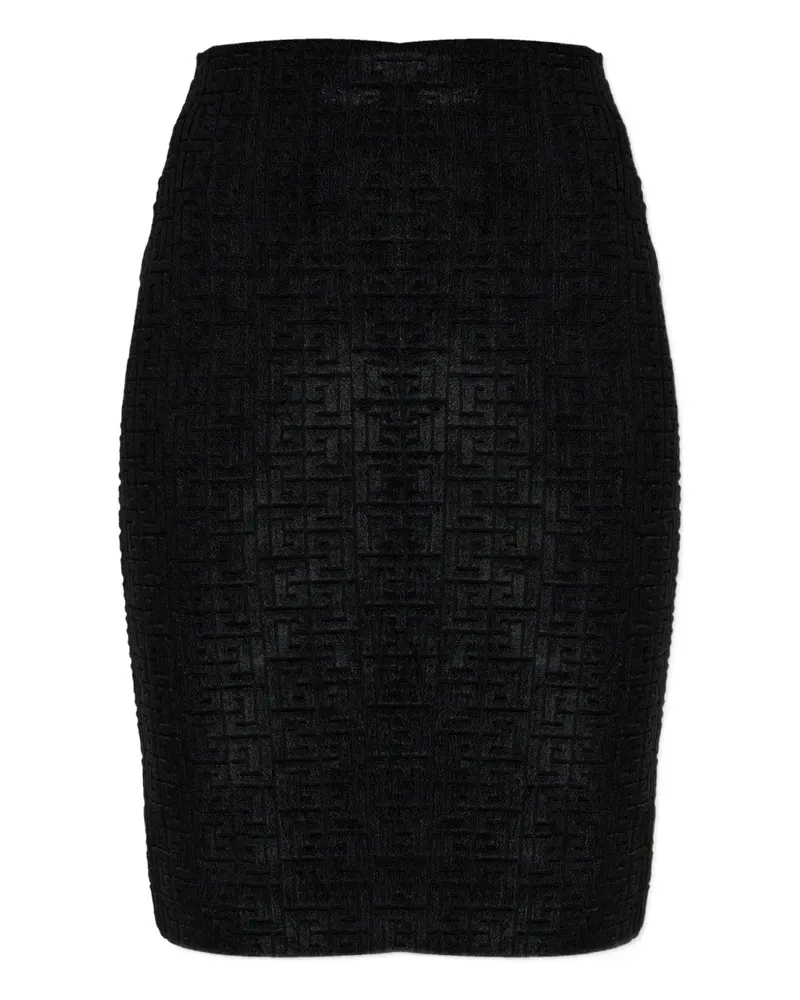 Balmain Mittellanger Bleistiftrock mit Logo-Muster - Schwarz Schwarz