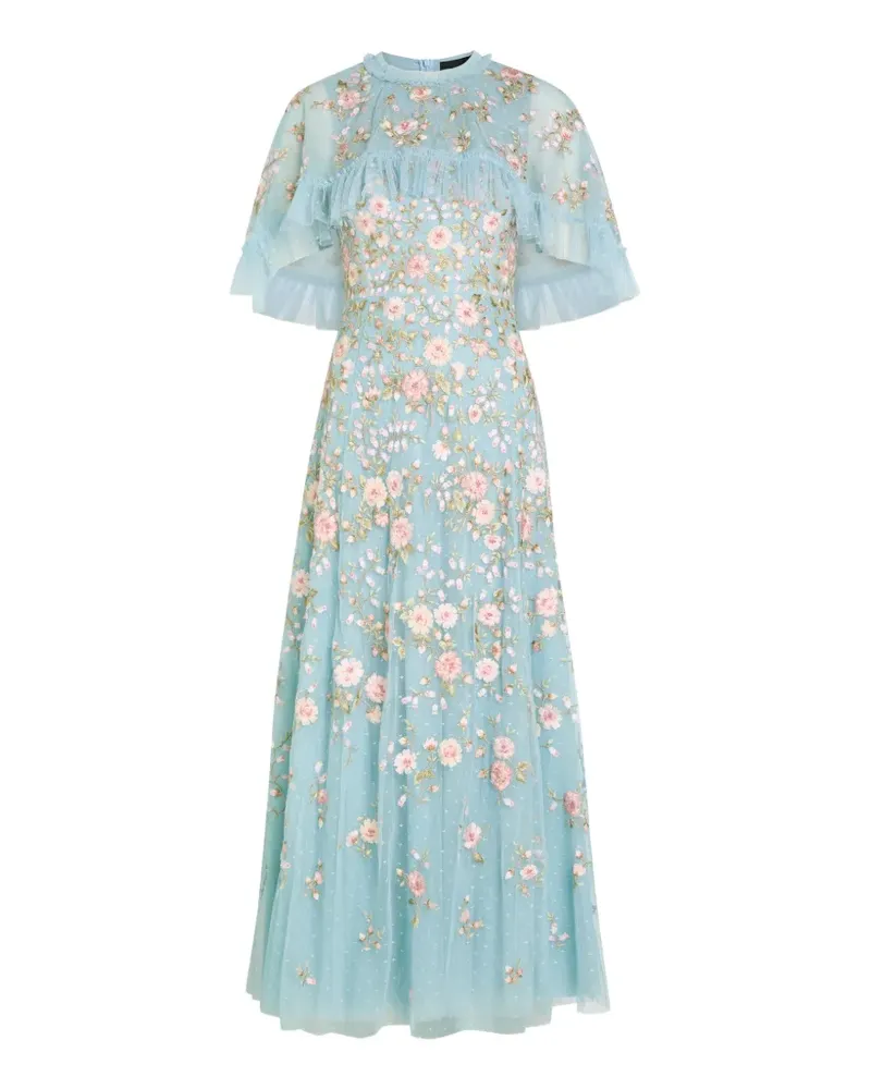 Needle & Thread floral-embroidered ruffled maxi gown - Blau Blau