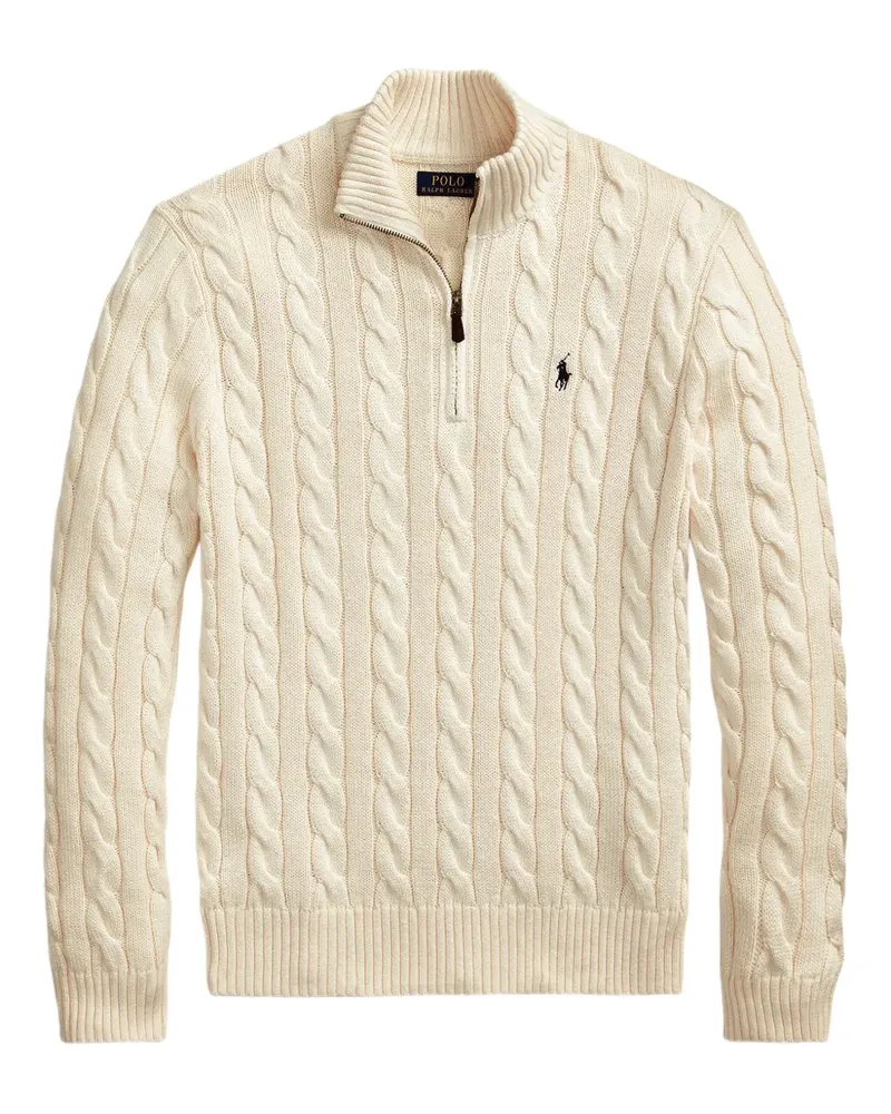 Ralph Lauren Zopfmuster-Pullover mit Viertelreißverschluss - Nude Nude