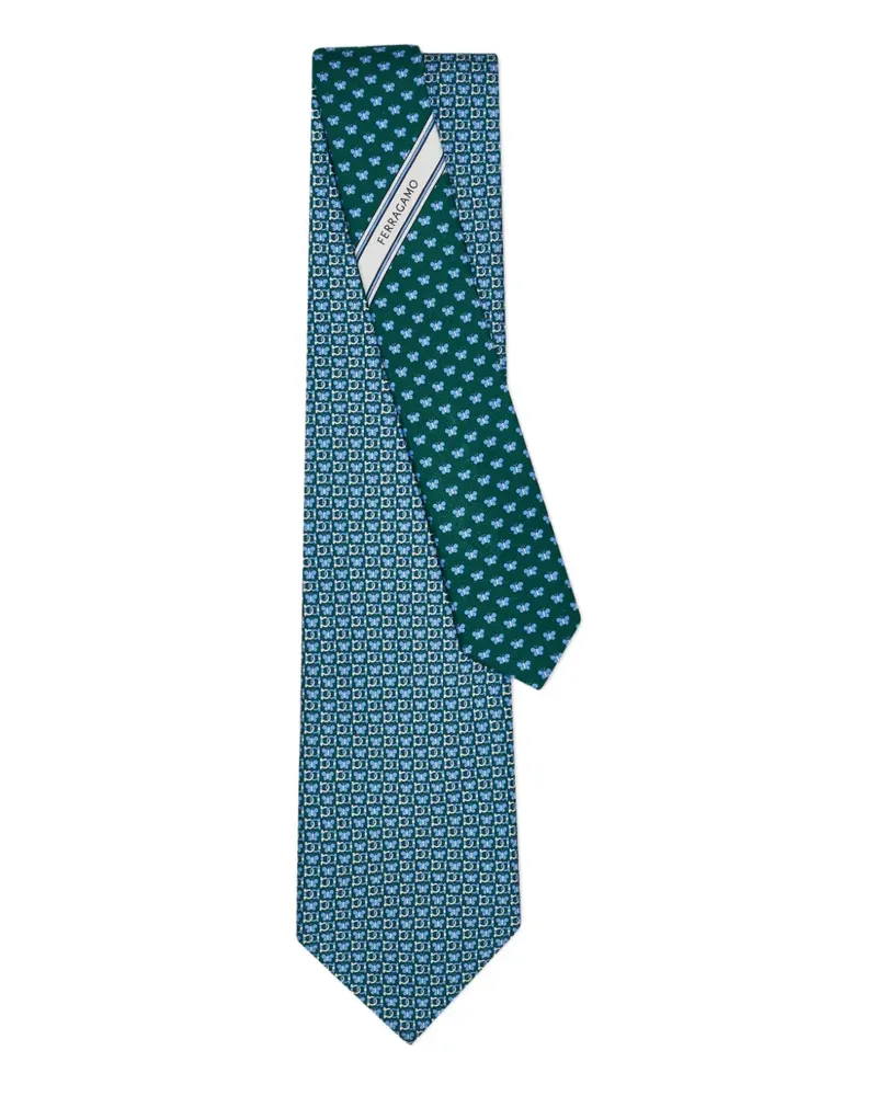 Ferragamo Seidenkrawatte mit Gancini-Print - Blau Blau