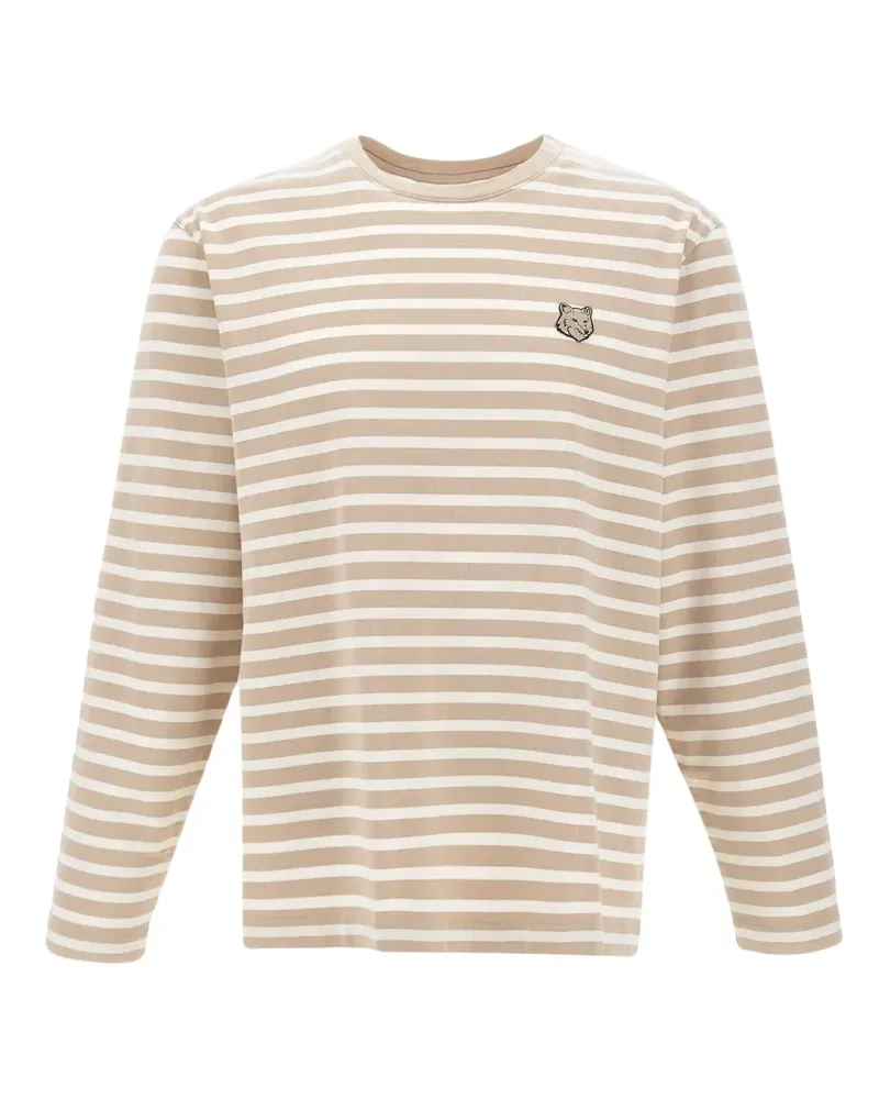 Kitsuné Gestreiftes Langarmshirt mit Fuchskopf - Nude Nude