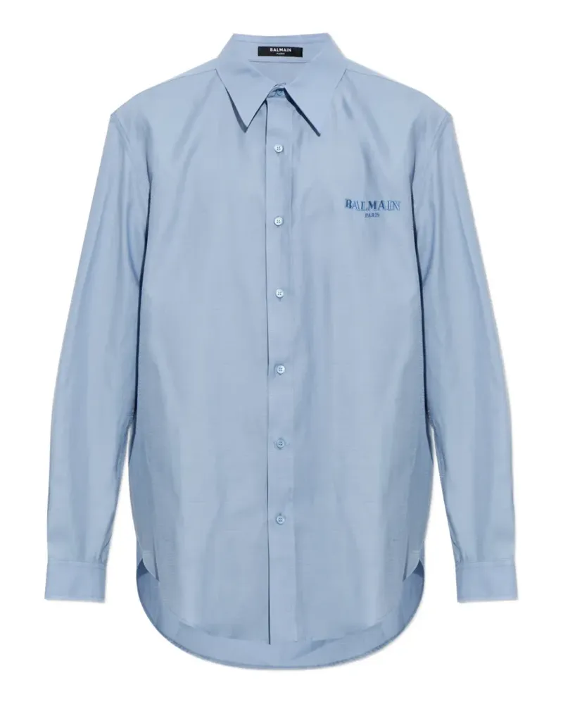 Balmain logo-embroidered cotton-blend shirt - Blau Blau