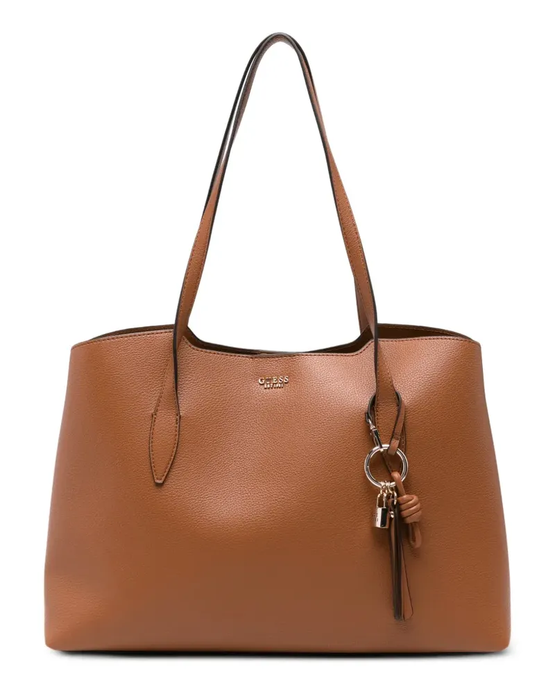 Guess Melody Schultertasche mit Logo-Schild - Braun Braun