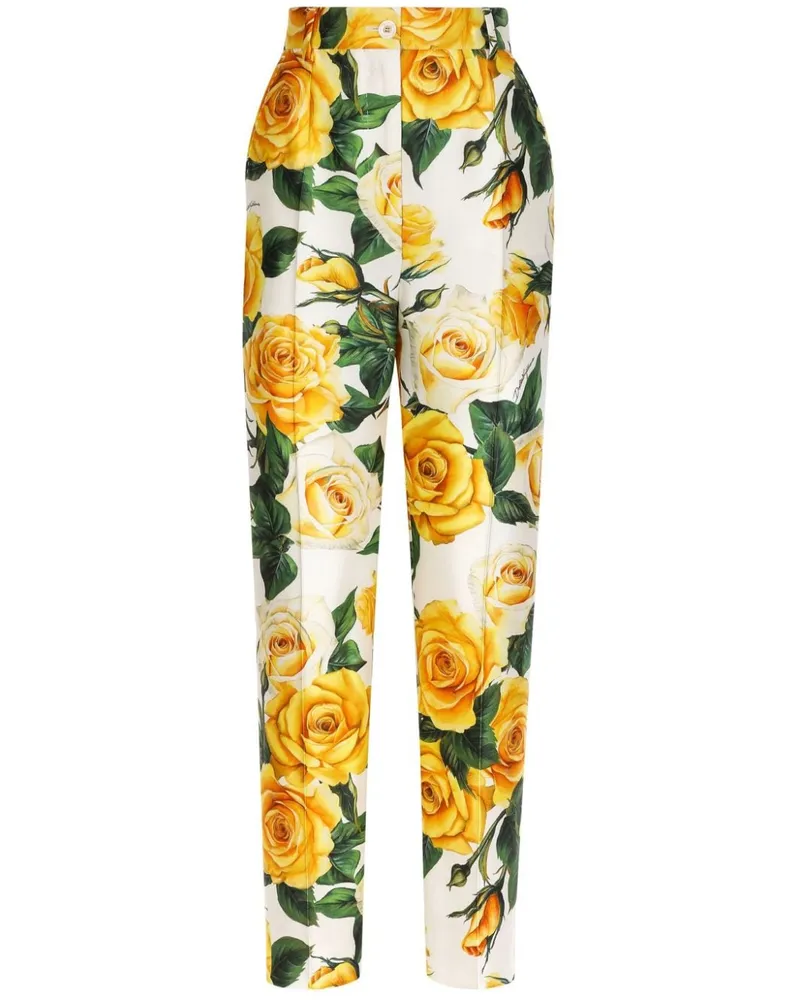 Dolce & Gabbana Rock mit hohem Bund und Rosen-Print - Weiß Weiß
