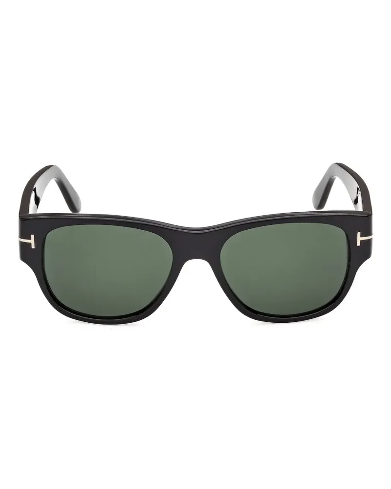 Tom Ford Eckige Sonnenbrille mit T-Motiv - Schwarz Schwarz