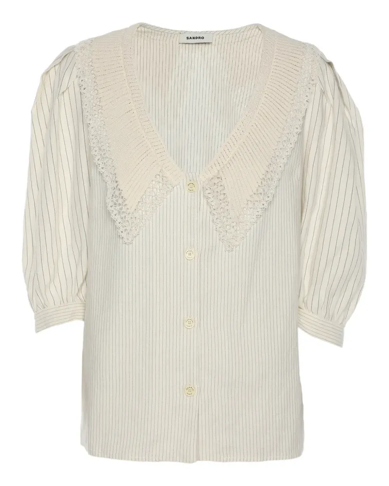 Sandro Gestreifte Spitzenbluse - Nude Nude