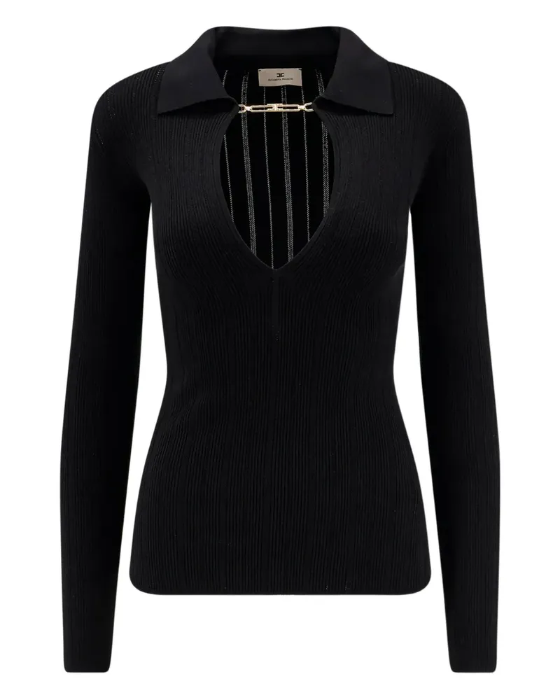 Elisabetta Franchi Geripptes Stricktop mit Polokragen - Schwarz Schwarz