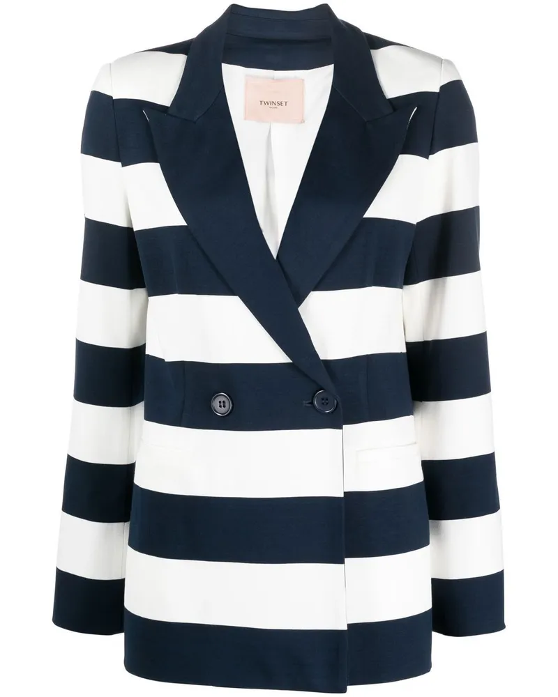 Twin-Set Doppelreihiger Blazer mit Streifen - Blau Blau
