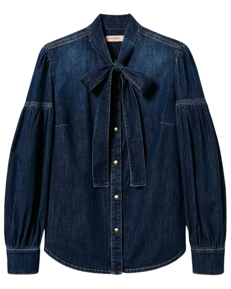 Twin-Set Jeanshemd mit Schleifenkragen - Blau Blau