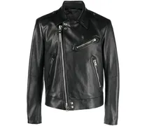 Lederjacke mit versetztem Reißverschluss - Schwarz