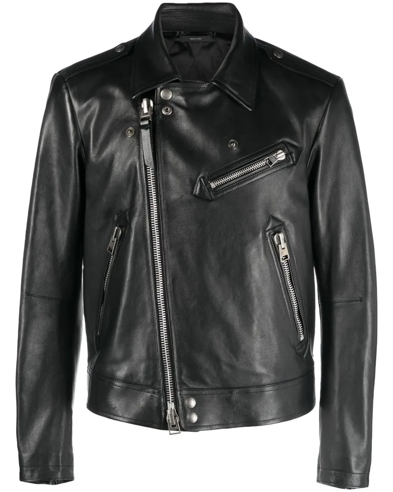 Tom Ford Lederjacke mit versetztem Reißverschluss - Schwarz Schwarz