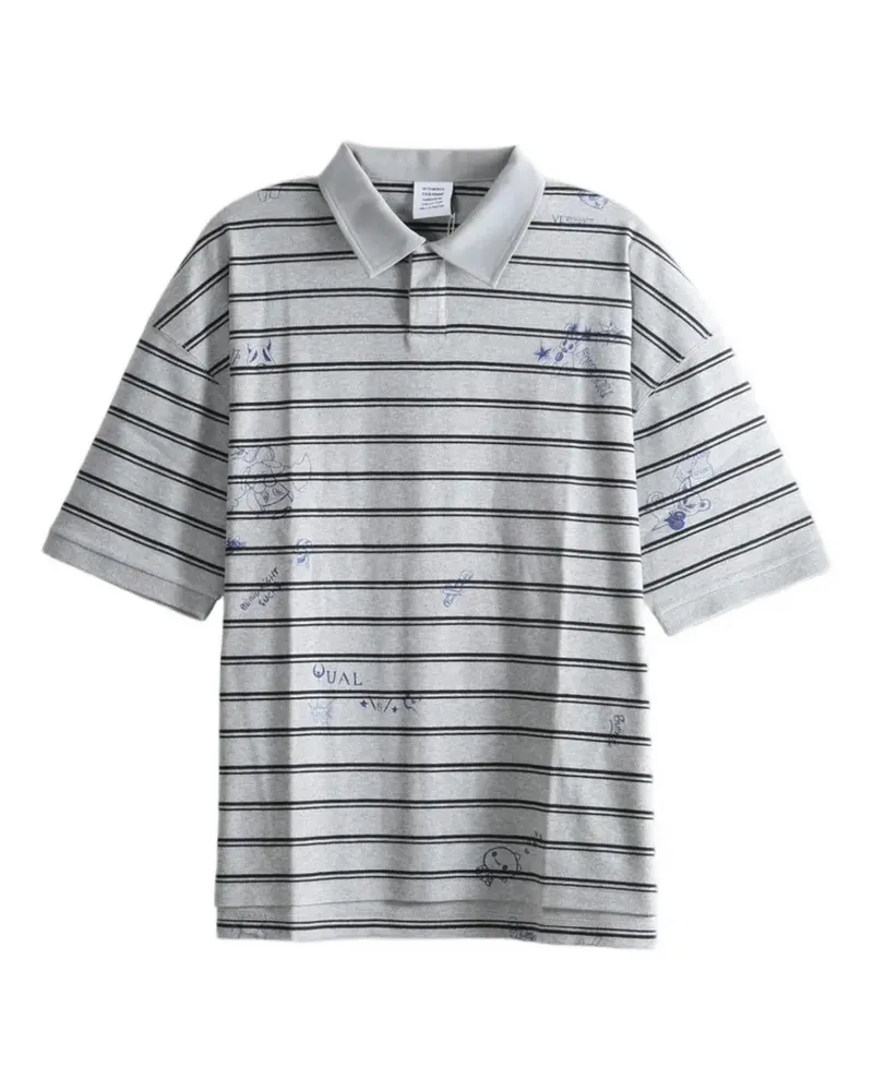 VETEMENTS Gestreiftes Poloshirt mit Graffiti-Print - Grau Grau