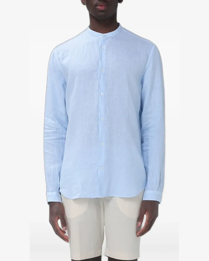 Brooksfield band-collar linen shirt - Blau Blau