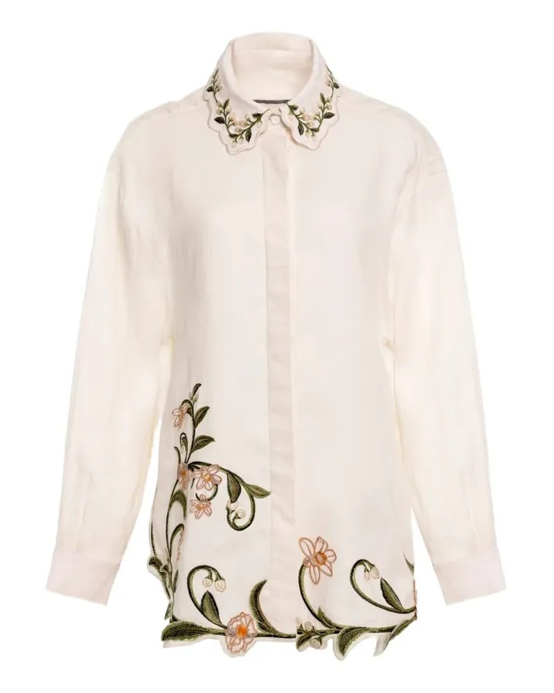 AGUA BENDITA Cecilia Valle floral-embroidered shirt - Nude Nude