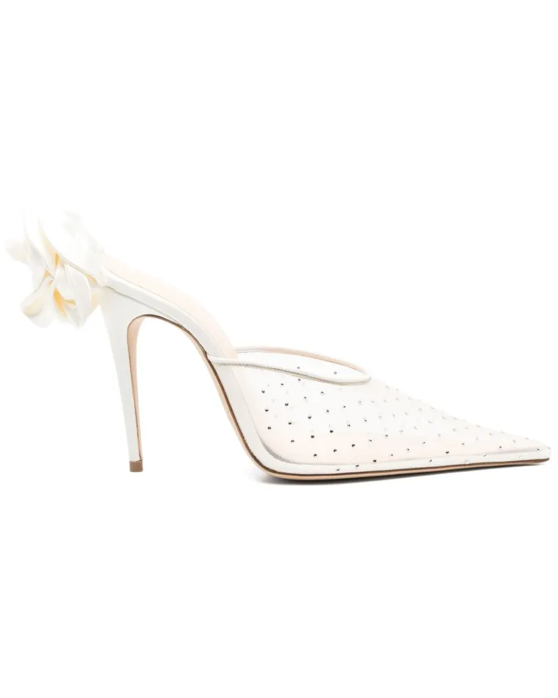 Magda Butrym Mules mit Blumenverzierung 105mm - Weiß Weiß