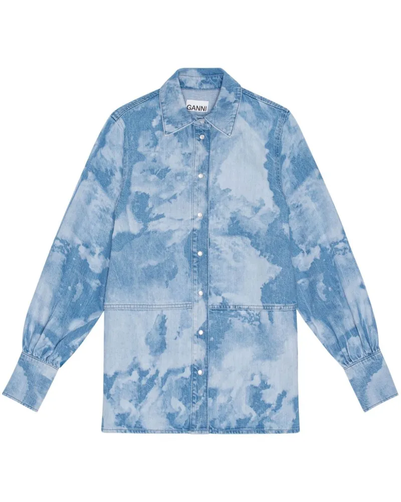 Ganni Jeanshemd mit Bleach-Effekt - Blau Blau