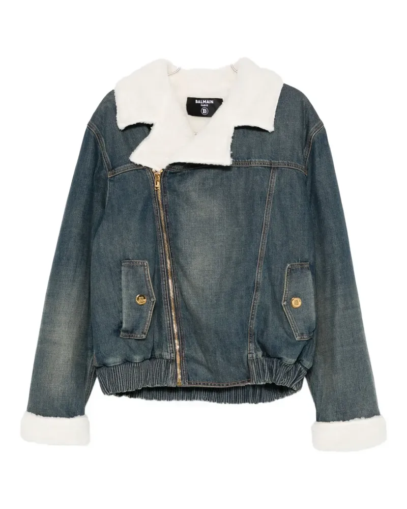 Balmain shearling zip jacket - Blau Blau