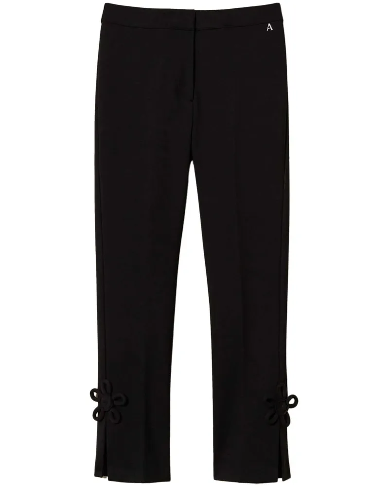 Twin-Set Hose mit Blumenapplikation - Schwarz Schwarz