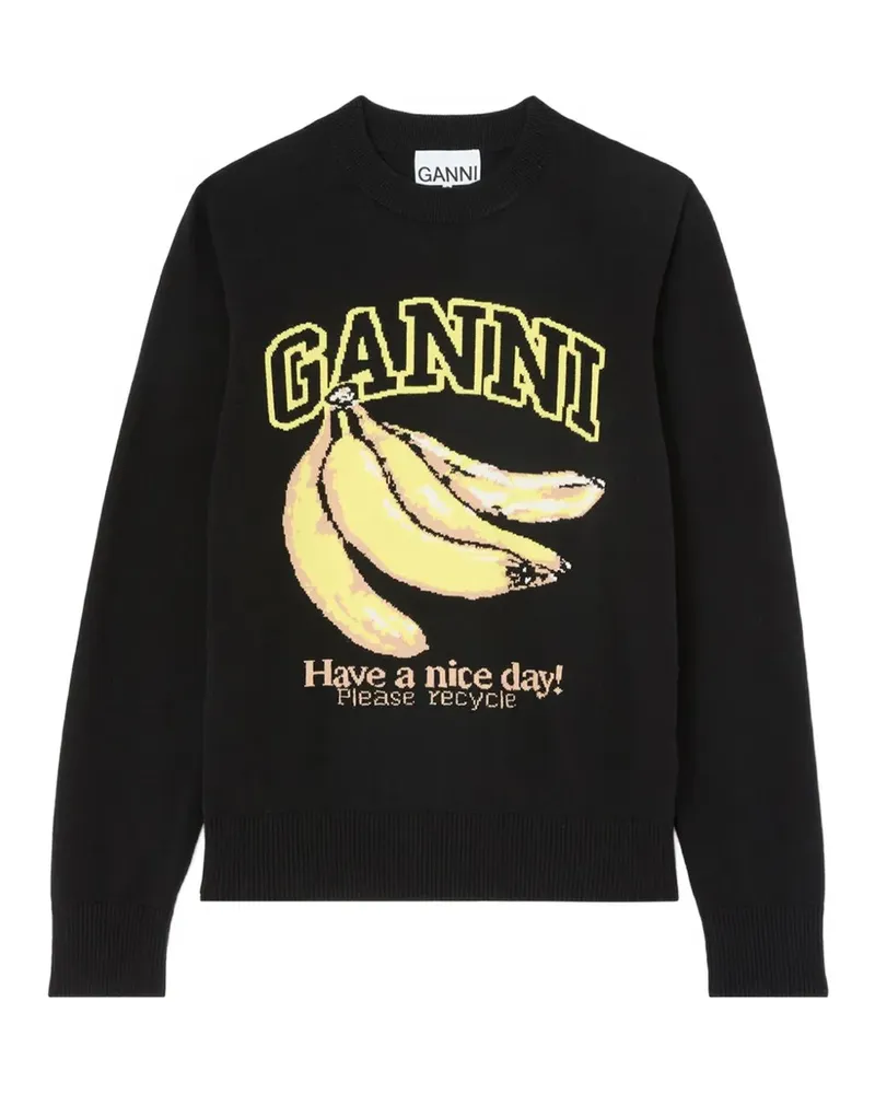 Ganni Intarsien-Pullover mit Bananenmotiv - Schwarz Schwarz