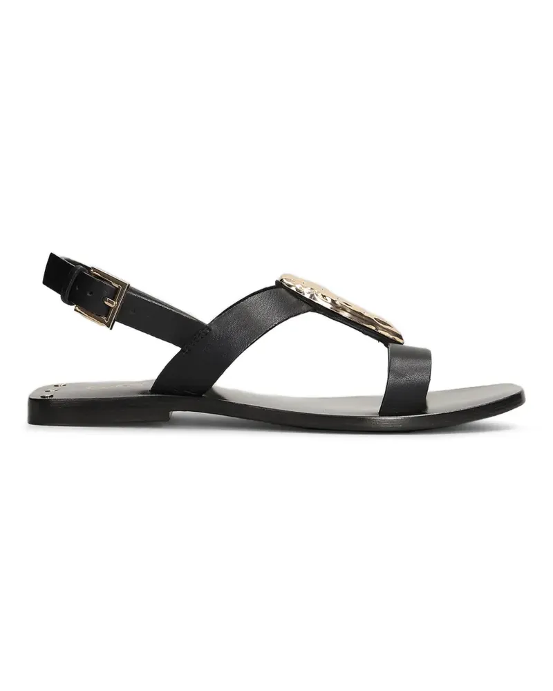 Coral Blue Slingback-Sandalen mit gehämmertem Schild - Schwarz Schwarz