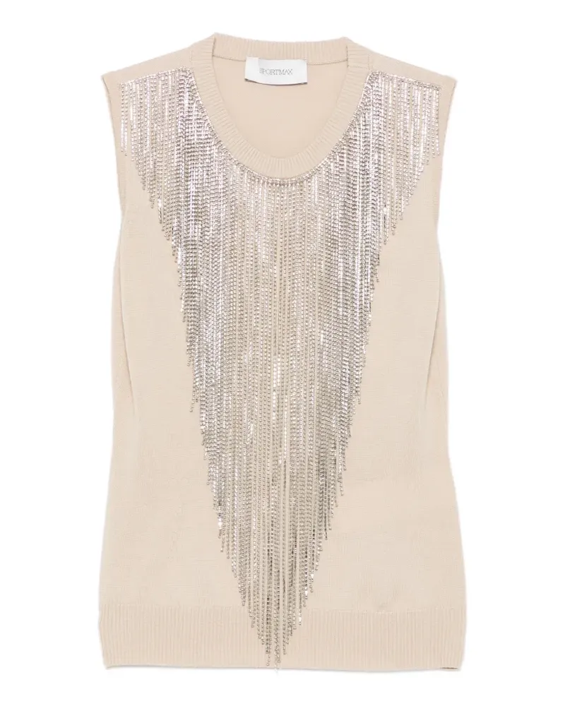 SPORTMAX fringed crystal-embellished top - Nude Nude