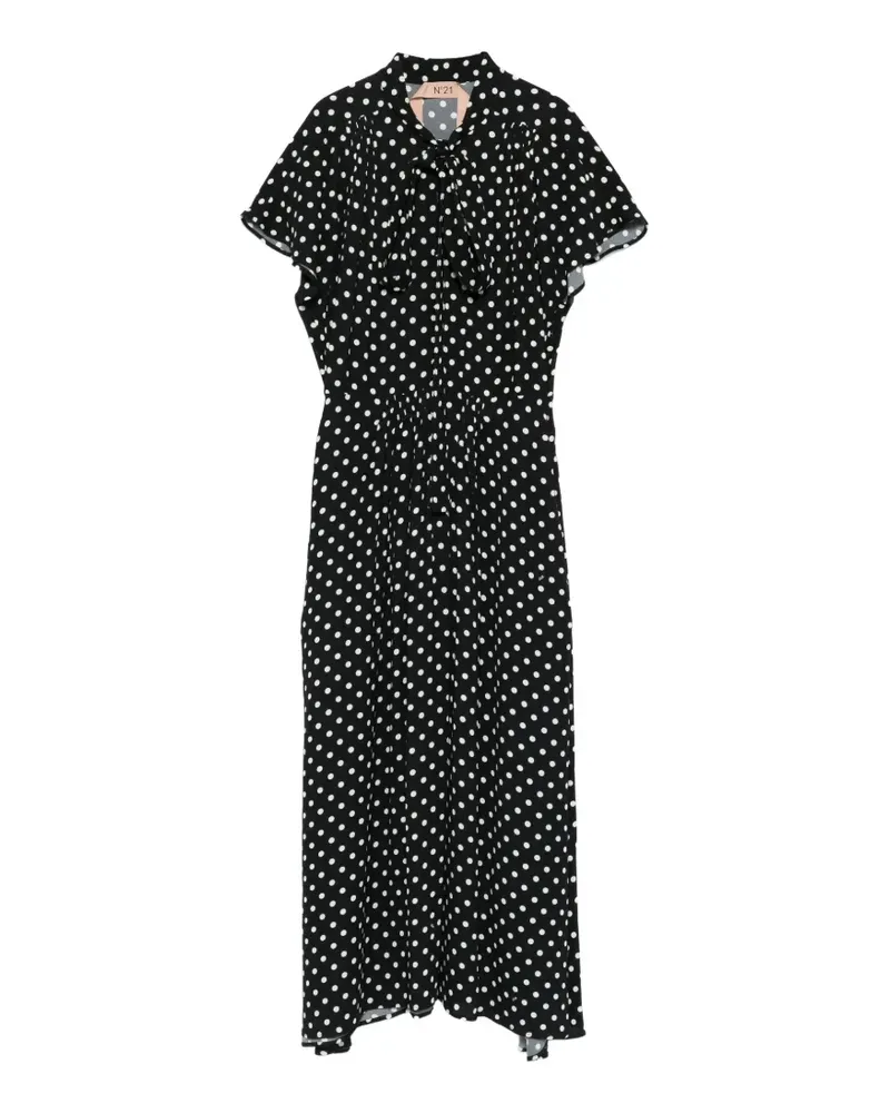N° 21 midi polka-dot pussy-bow dress - Schwarz Schwarz