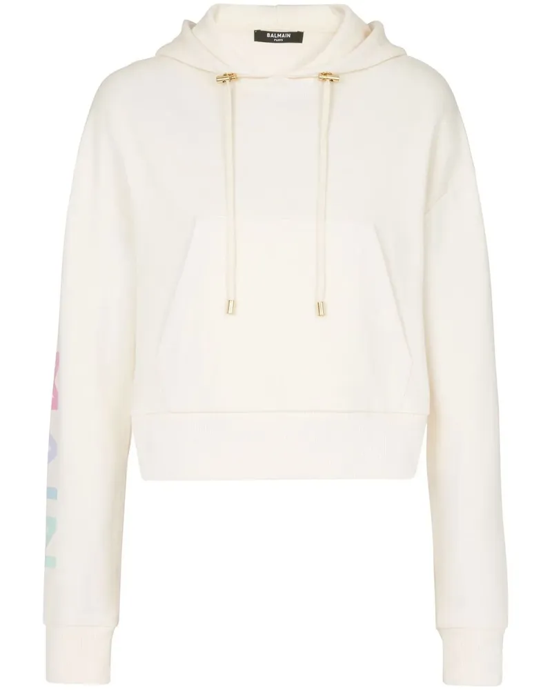 Balmain Cropped-Hoodie mit Logo - Weiß Weiß