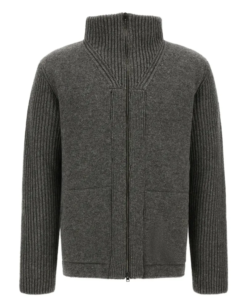 Herno Gerippter Cardigan mit Stehkragen - Grau Grau