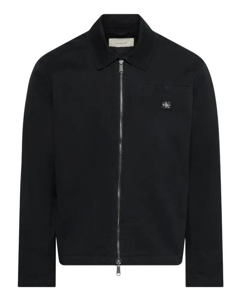 Calvin Klein logo-patch zip-up shirt jacket - Schwarz Schwarz